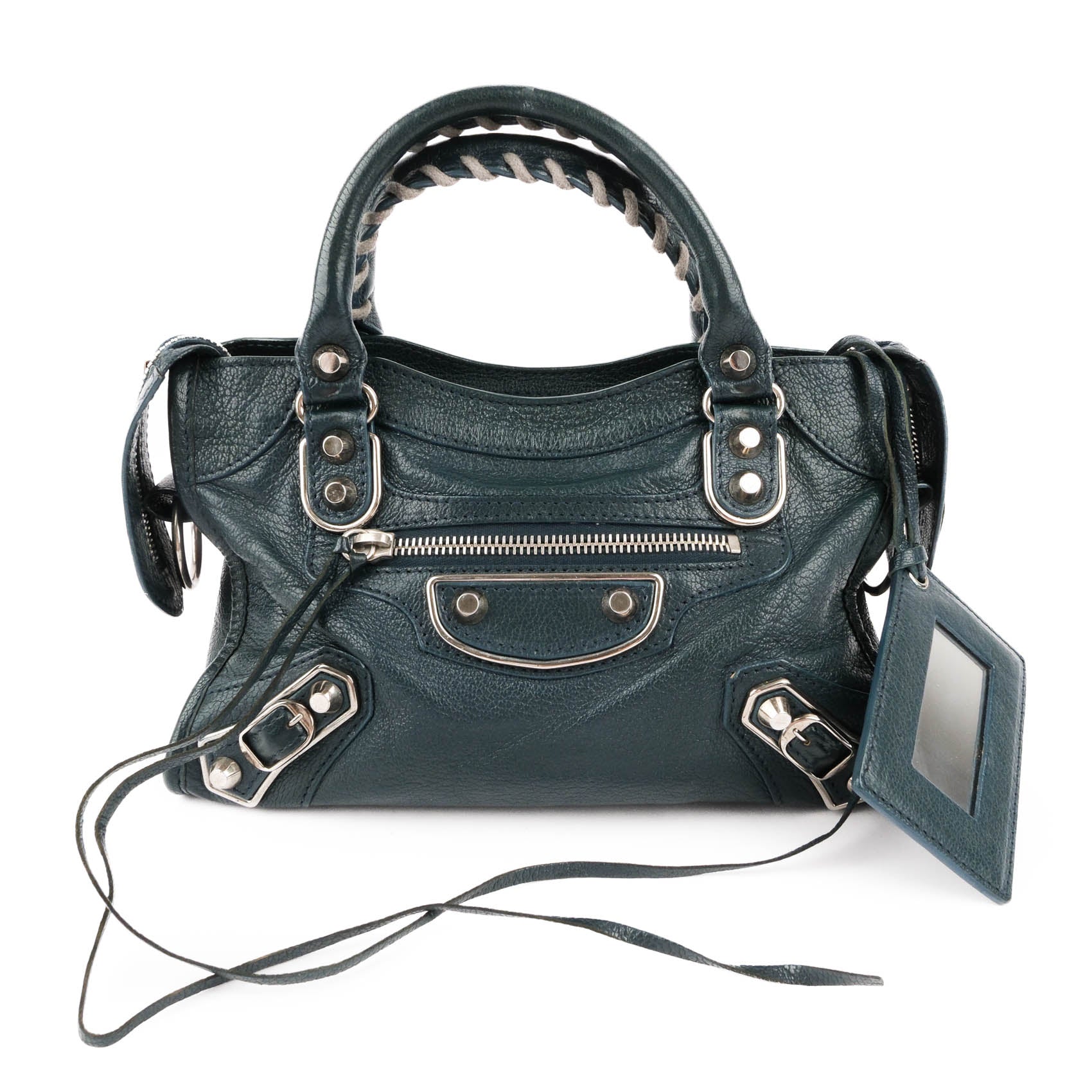 Balenciaga Classic Metallic Edge Mini City Leather 2-Way Handbag Green
