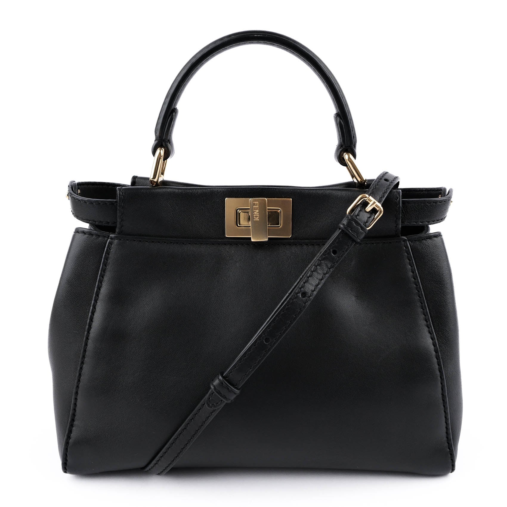 FENDI Mini Peekaboo Black Leather 2WAY Handbag 8BN244