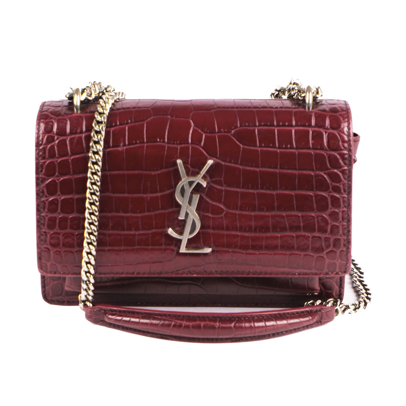 Saint Laurent Sunset Medium Shoulder Bag in Crocodile-Embossed Leather