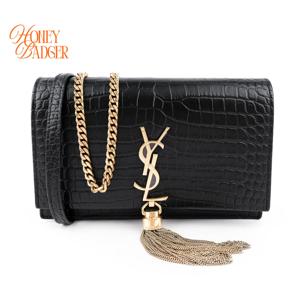 Saint Laurent Paris Kate Tassel Chain Bag Black Crocodile-Embossed Leather Gold Hardware