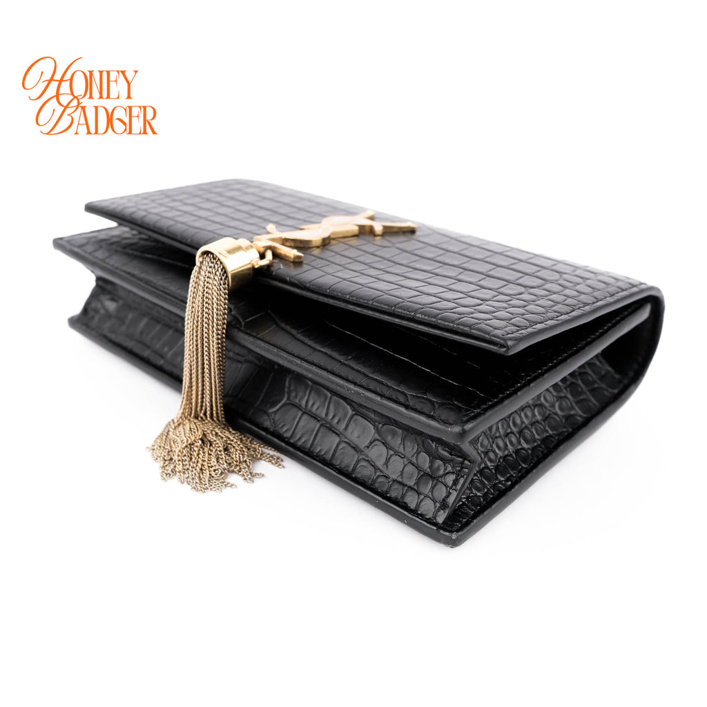 Saint Laurent Paris Kate Tassel Chain Bag Black Crocodile-Embossed Leather Gold Hardware