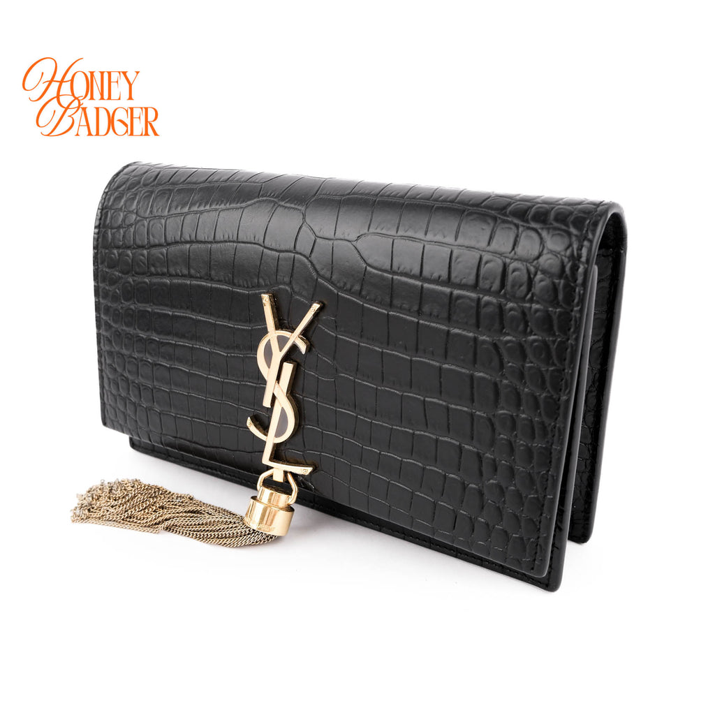 Saint Laurent Paris Kate Tassel Chain Bag Black Crocodile-Embossed Leather Gold Hardware