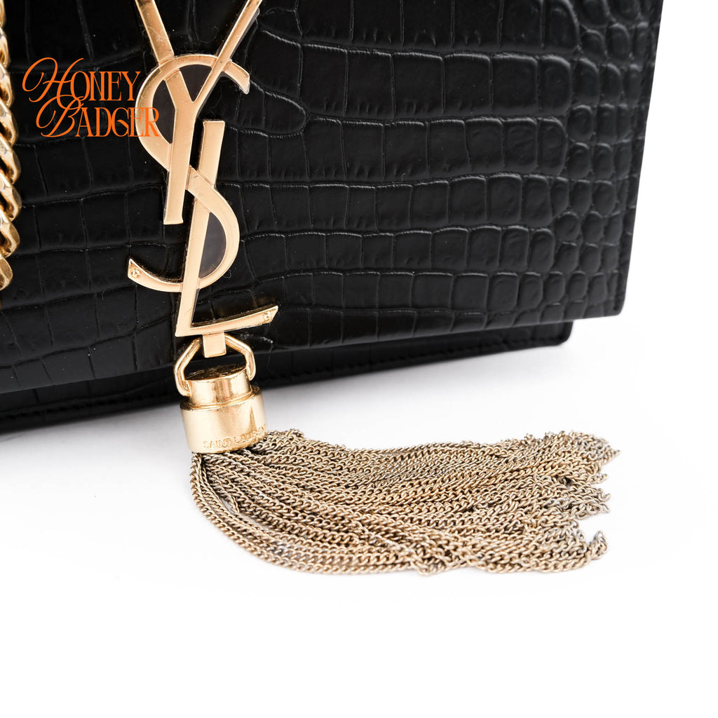 Saint Laurent Paris Kate Tassel Chain Bag Black Crocodile-Embossed Leather Gold Hardware