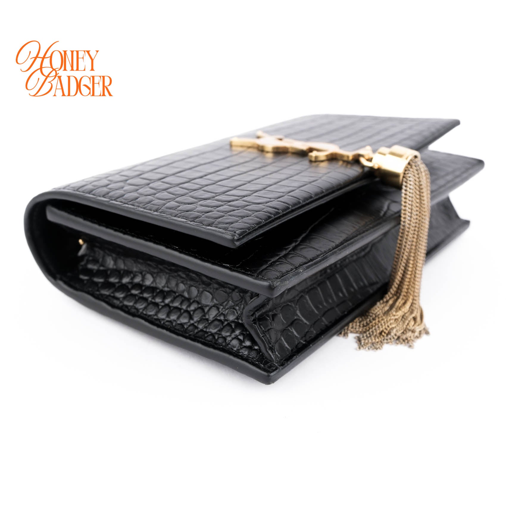 Saint Laurent Paris Kate Tassel Chain Bag Black Crocodile-Embossed Leather Gold Hardware