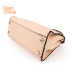 Fendi Peekaboo Iconic Mini Selleria Beige Grained Leather Python Handle Silver Hardware 8BN244