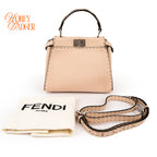 Fendi Peekaboo Iconic Mini Selleria Beige Grained Leather Python Handle Silver Hardware 8BN244