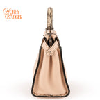 Fendi Peekaboo Iconic Mini Selleria Beige Grained Leather Python Handle Silver Hardware 8BN244