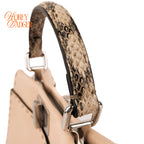 Fendi Peekaboo Iconic Mini Selleria Beige Grained Leather Python Handle Silver Hardware 8BN244