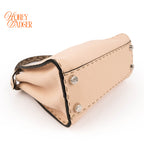 Fendi Peekaboo Iconic Mini Selleria Beige Grained Leather Python Handle Silver Hardware 8BN244