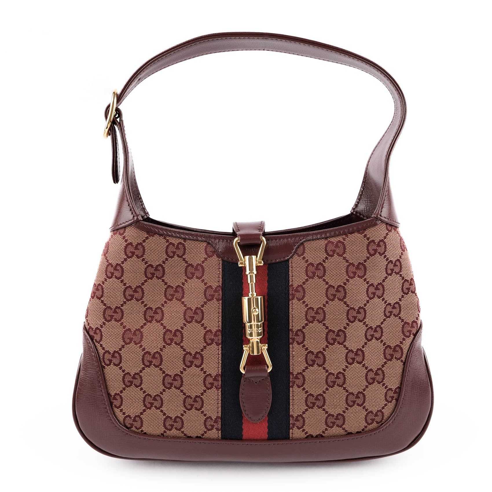 Gucci Jackie 1961 Small GG Canvas Leather Bordeaux Shoulder Bag 636706