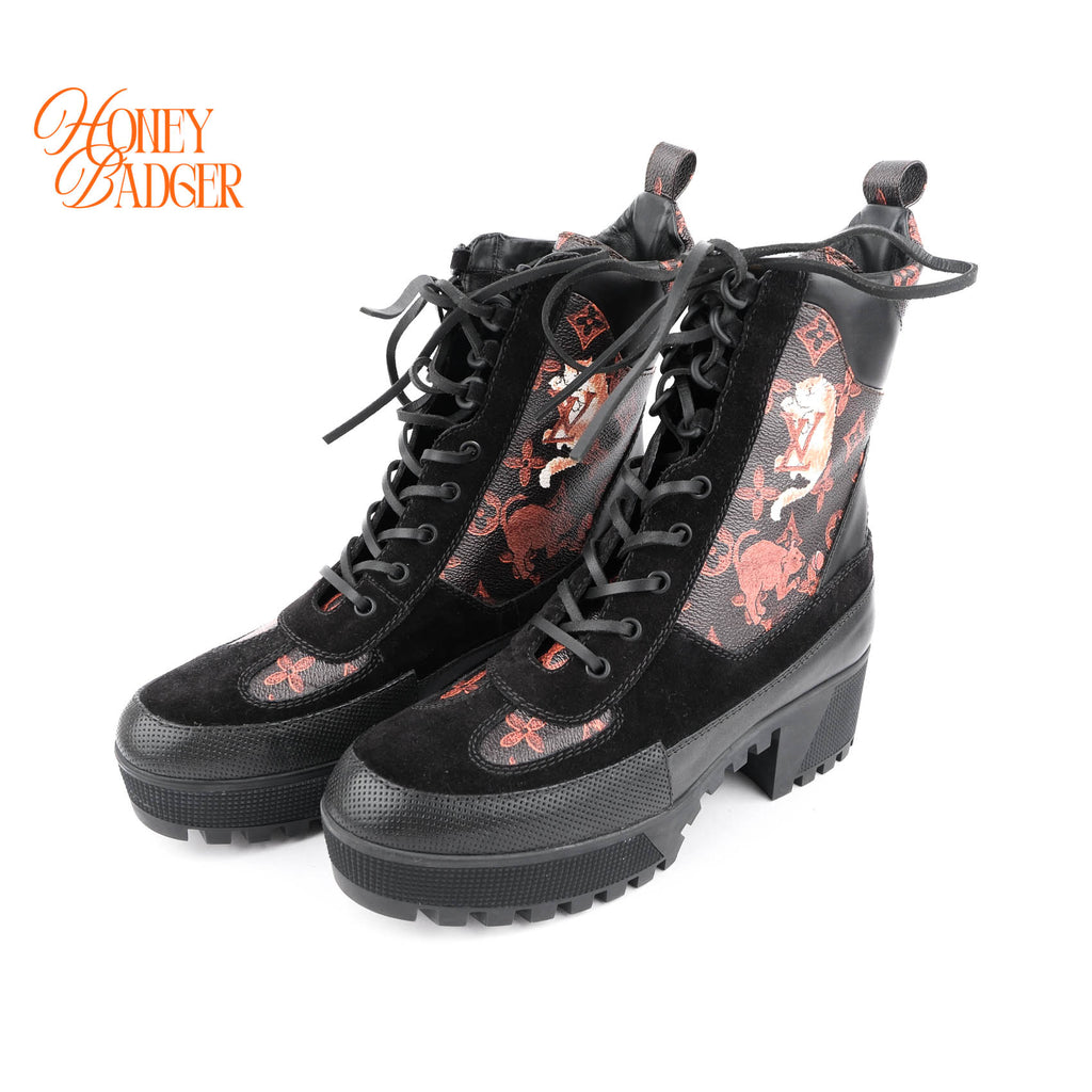 Louis Vuitton x Grace Coddington Catogram Laureate Platform Desert Boots Size 41