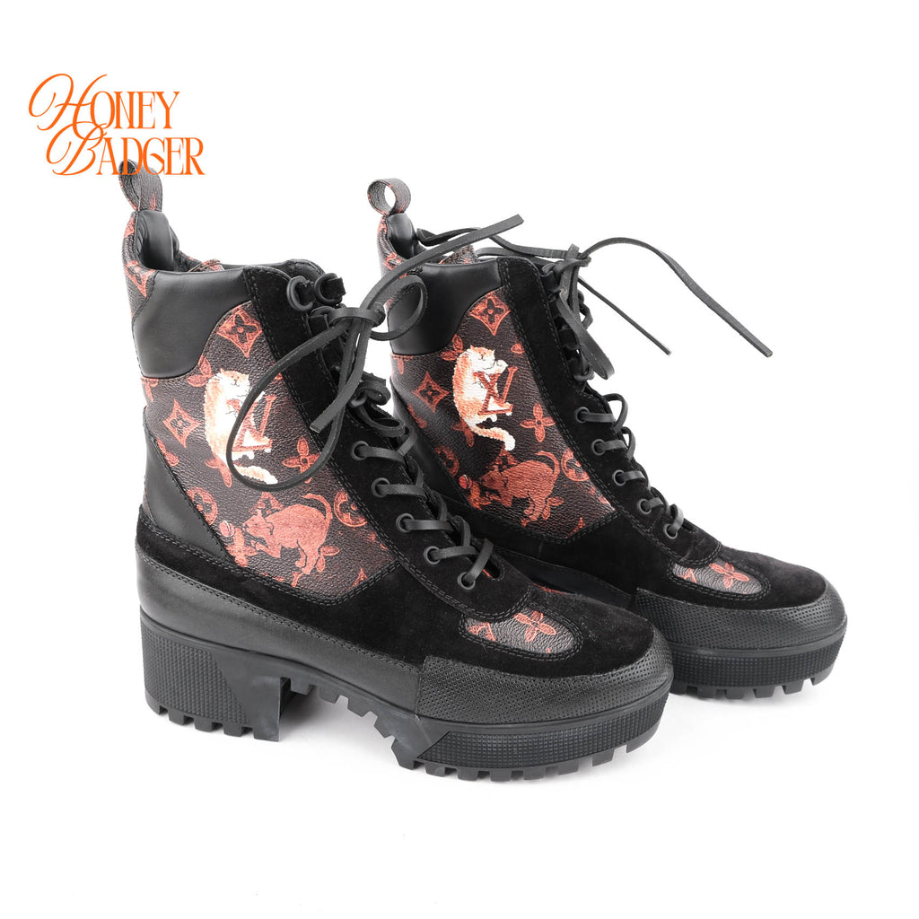 Louis Vuitton x Grace Coddington Catogram Laureate Platform Desert Boots Size 41
