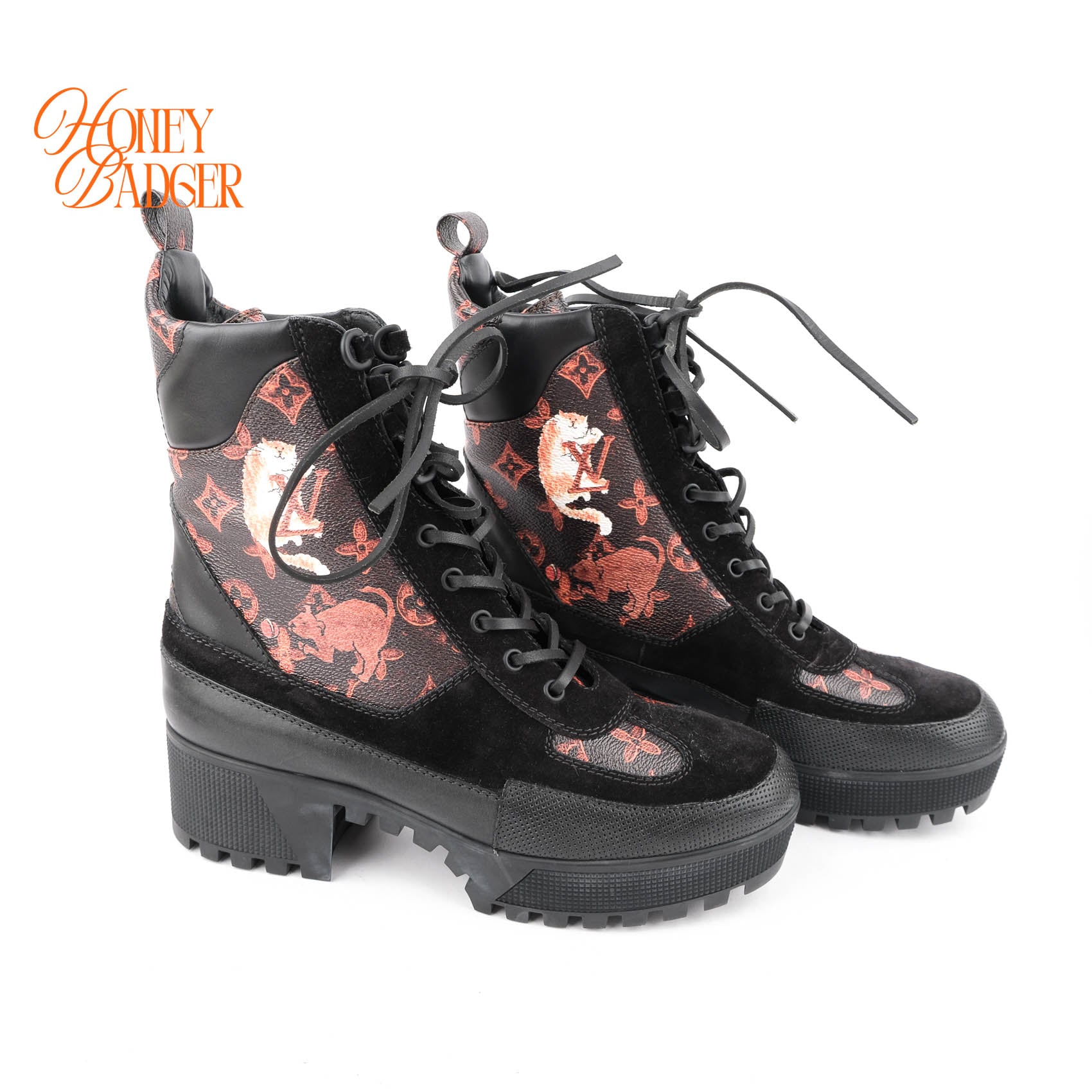 Louis Vuitton x Grace Coddington Catogram Laureate Platform Desert Boots Size 41