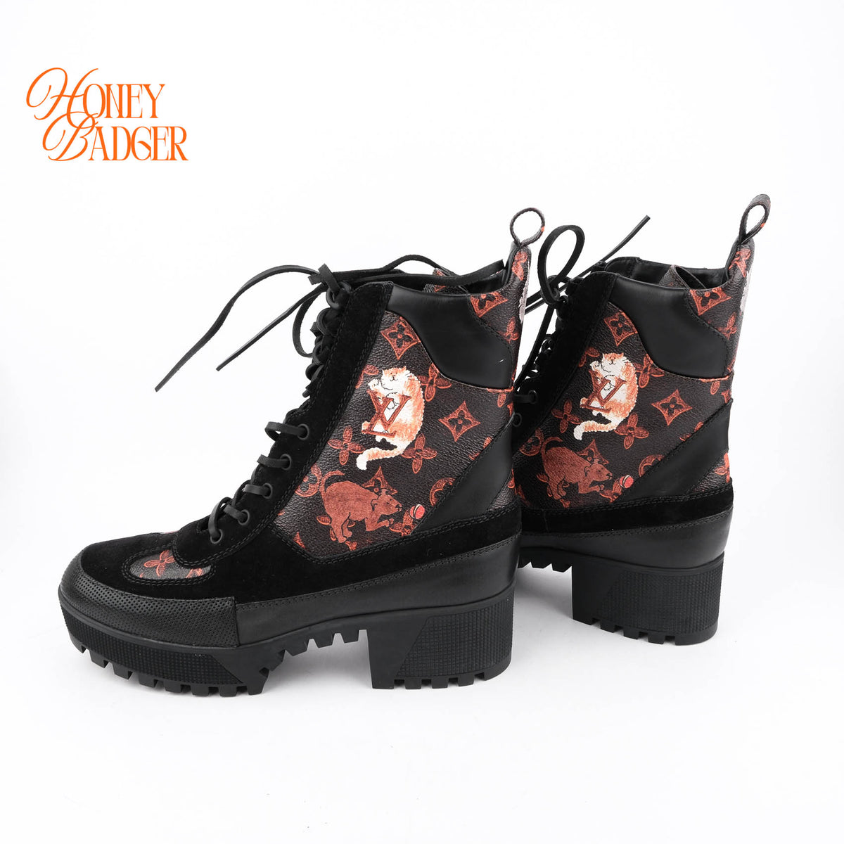 Louis Vuitton x Grace Coddington Catogram Laureate Platform Desert Boots Size 41