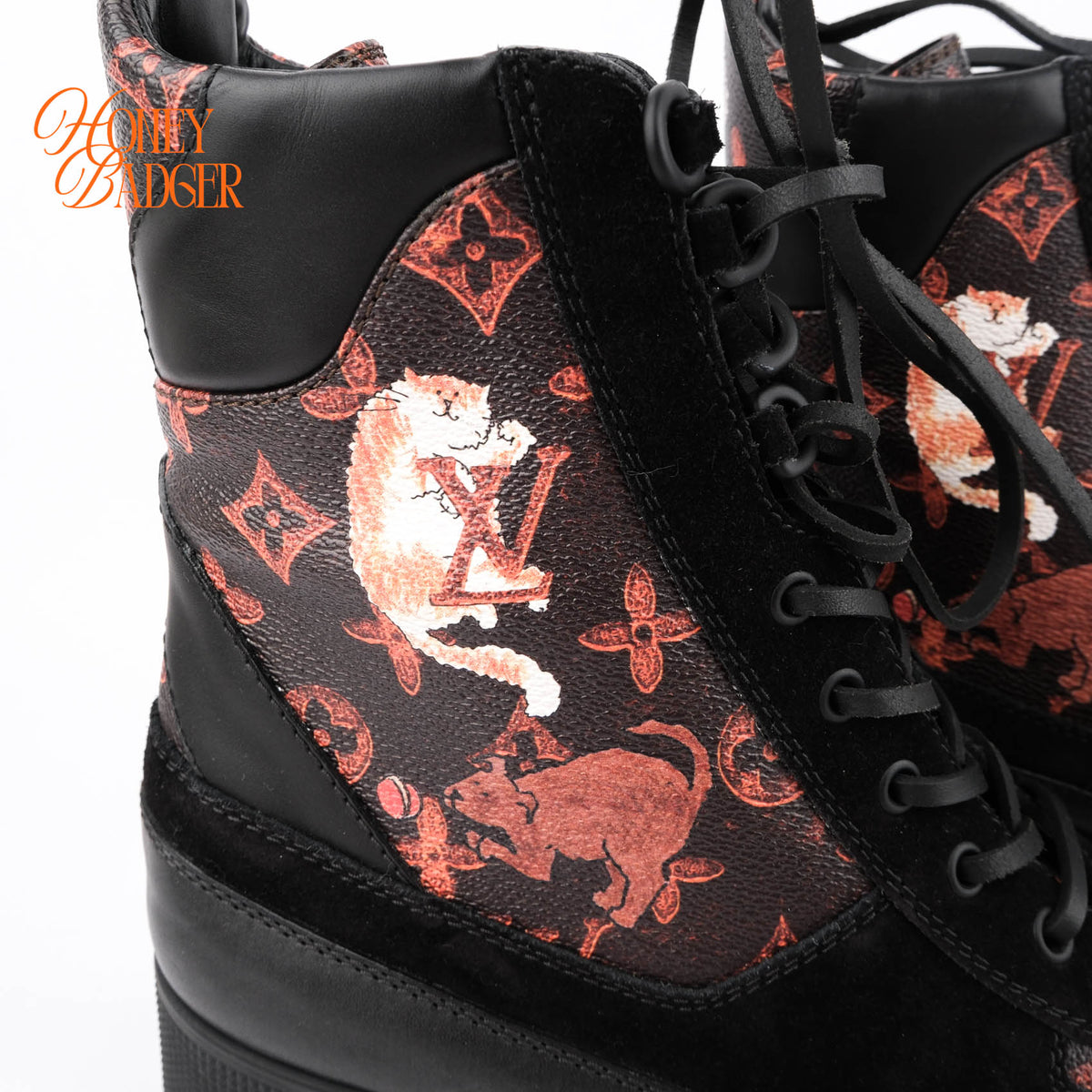 Louis Vuitton x Grace Coddington Catogram Laureate Platform Desert Boots Size 41