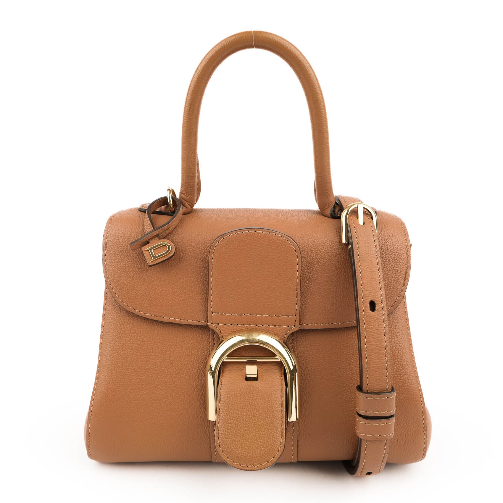 Delvaux Brillant Mini 2way Handbag Taurillon Leather Cognac Brown Gold Hardware
