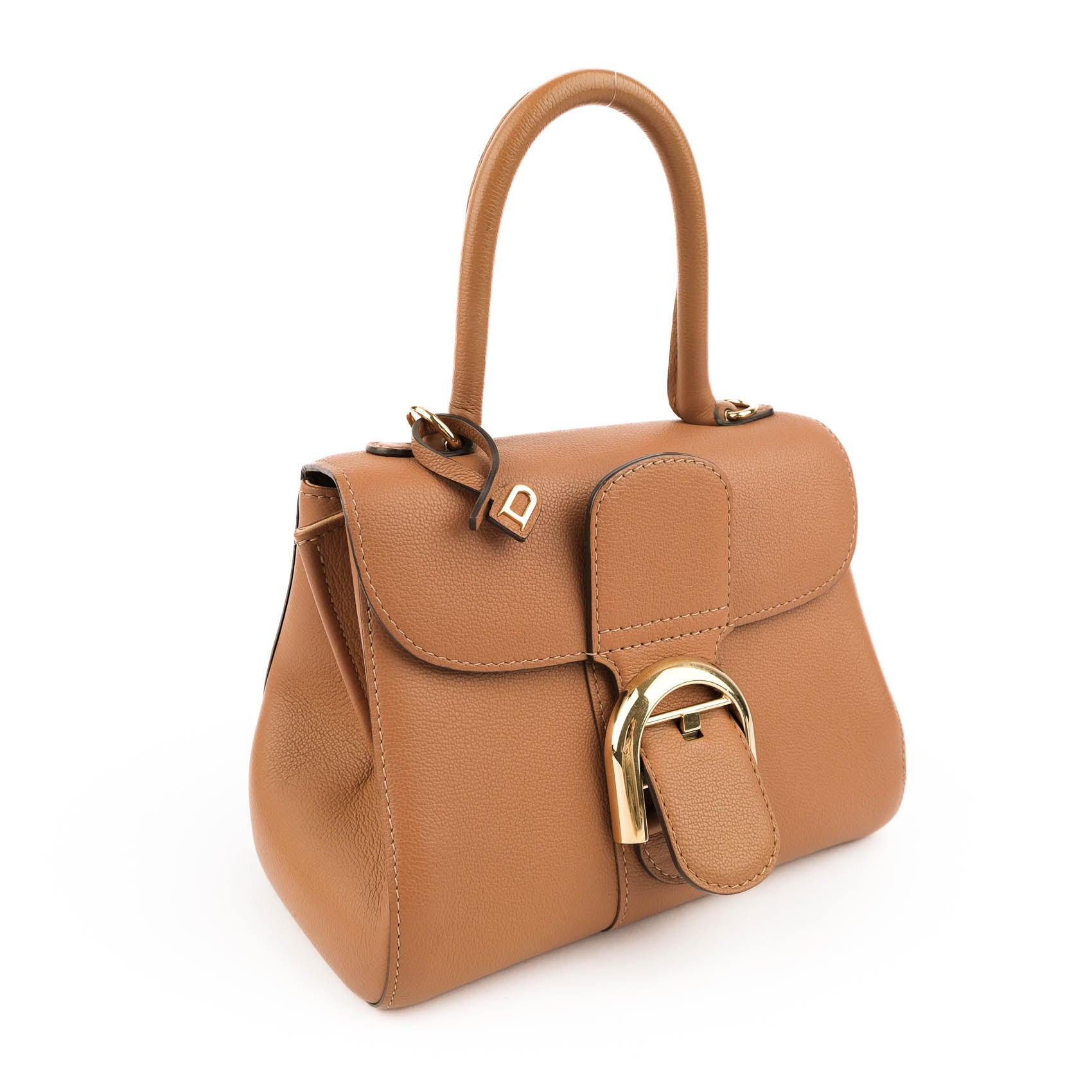 Delvaux Brillant Mini 2way Handbag Taurillon Leather Cognac Brown Gold Hardware