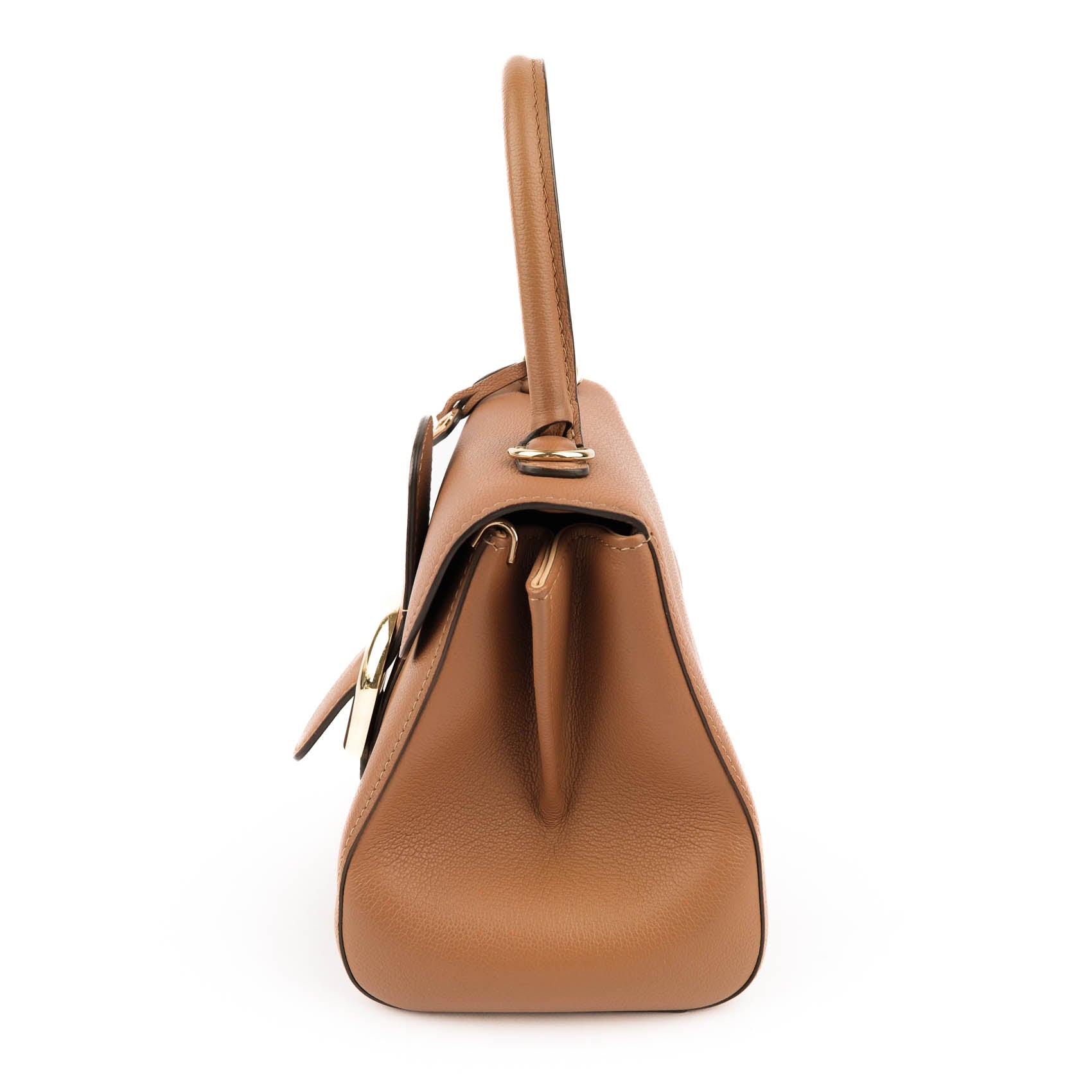 Delvaux Brillant Mini 2way Handbag Taurillon Leather Cognac Brown Gold Hardware
