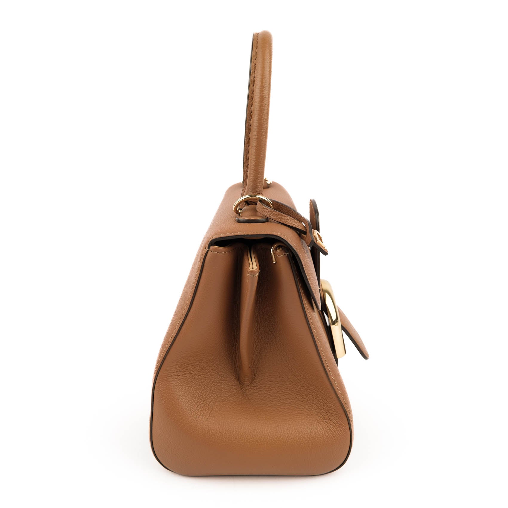 Delvaux Brillant Mini 2way Handbag Taurillon Leather Cognac Brown Gold Hardware