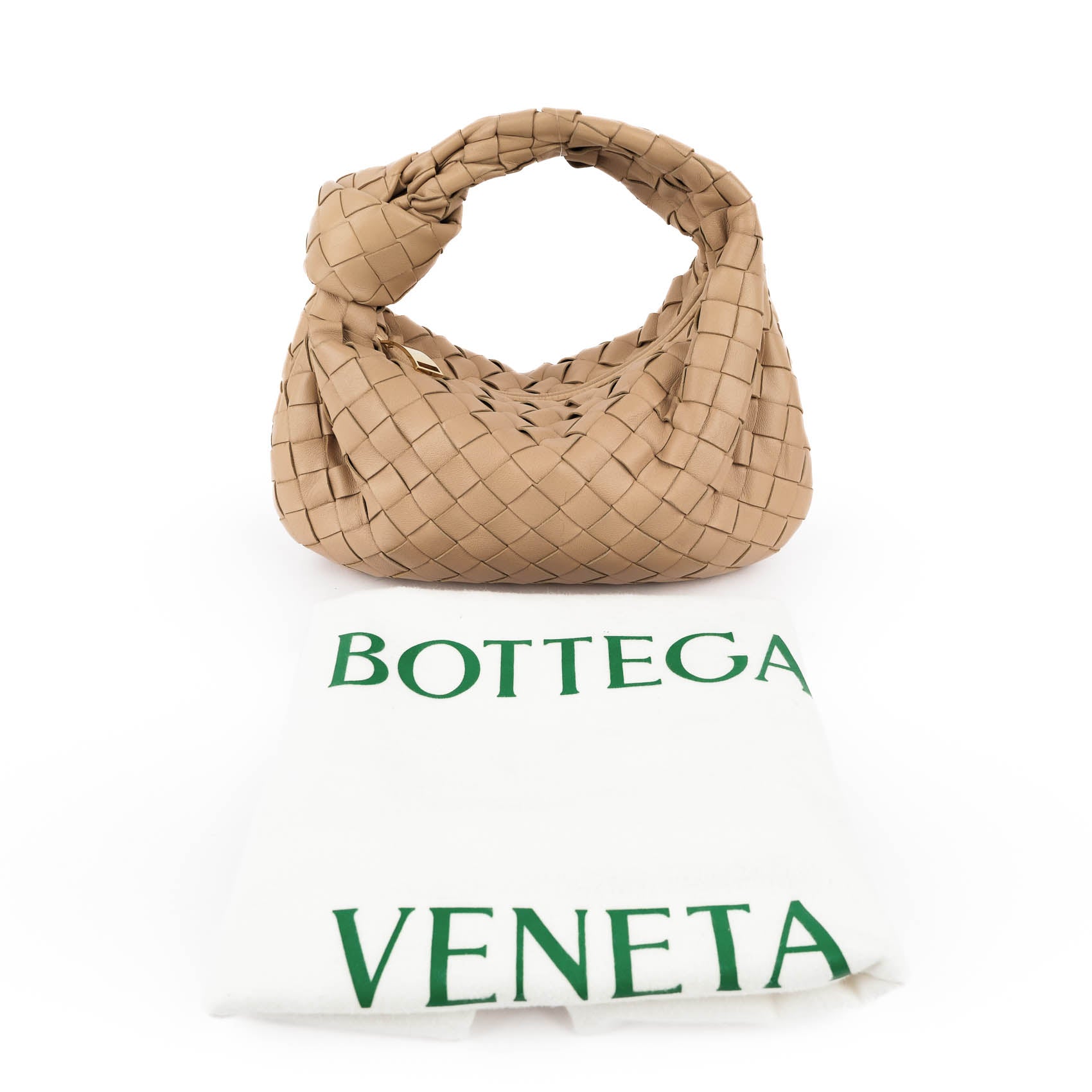 Bottega Veneta Small Jodie Leather Handbag in Beige.