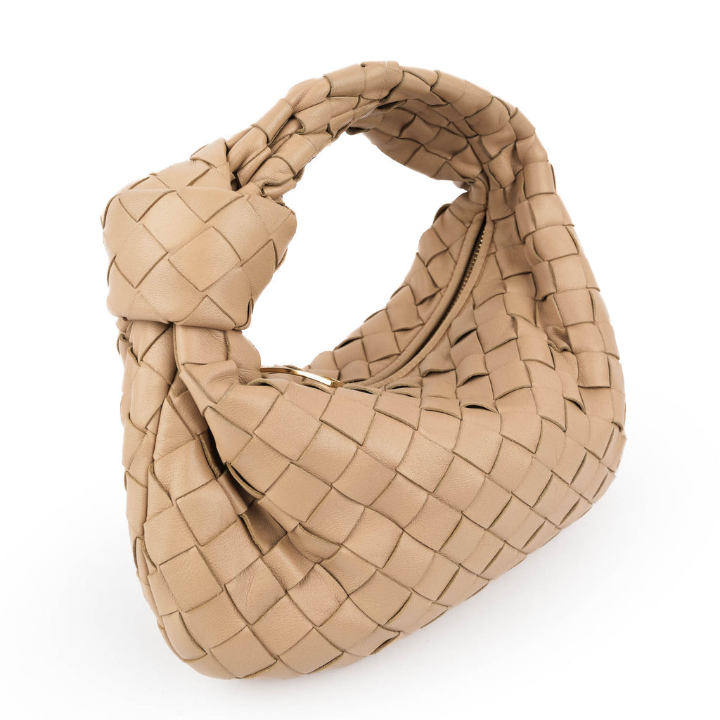 Bottega Veneta Small Jodie Leather Handbag in Beige.