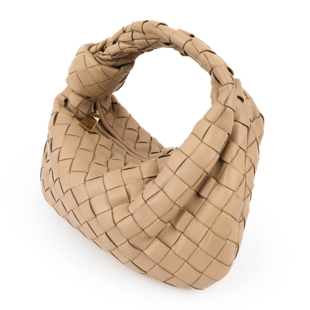 Bottega Veneta Small Jodie Leather Handbag in Beige.
