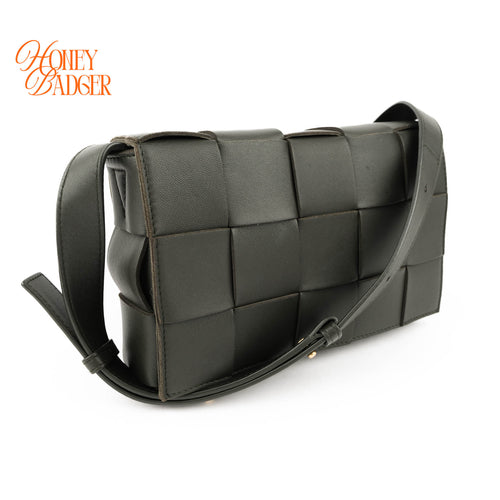 Bottega Veneta Cassette Shoulder Bag Dark Green Maxi Intrecciato Leather Gold Hardware