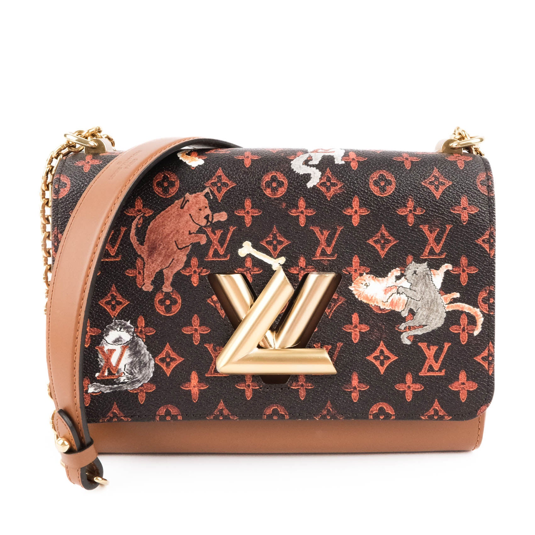 Louis Vuitton Catgram Twist MM Shoulder Bag Monogram Canvas Brown M44408