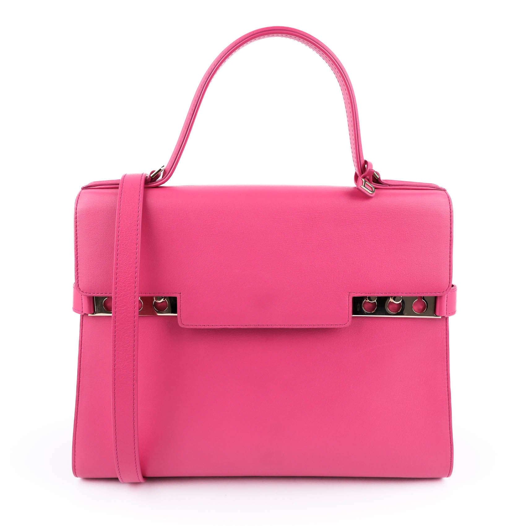 Delvaux Tempête GM Pink Leather 2‑Way Handbag with Mirror – Luxury Designer Tote