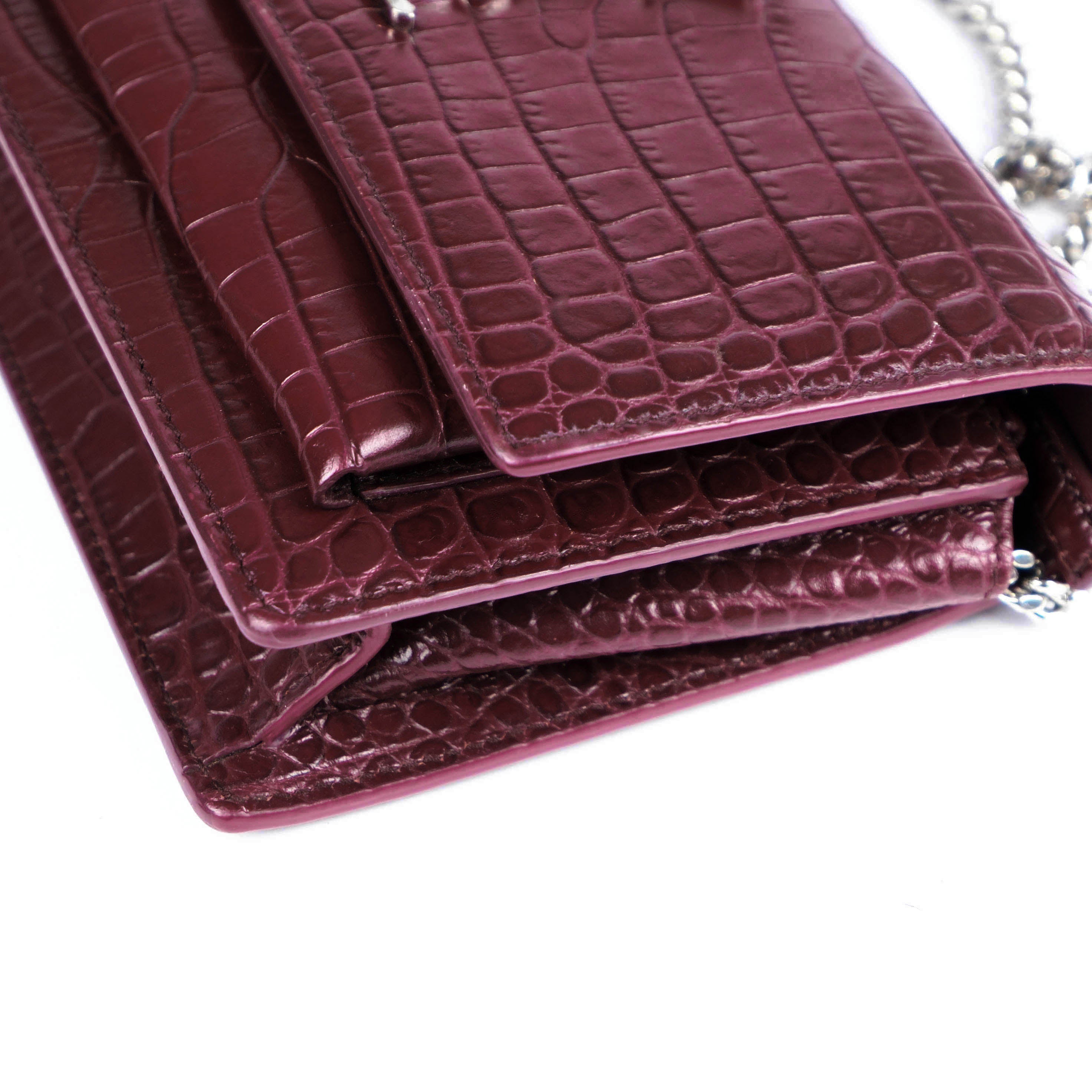 Saint Laurent Sunset Medium Shoulder Bag in Crocodile-Embossed Leather