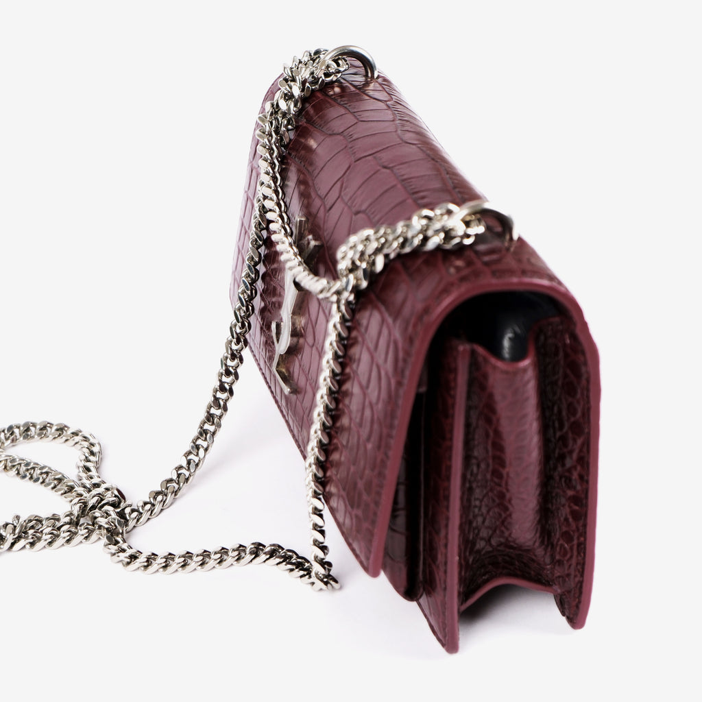 Saint Laurent Sunset Medium Shoulder Bag in Crocodile-Embossed Leather