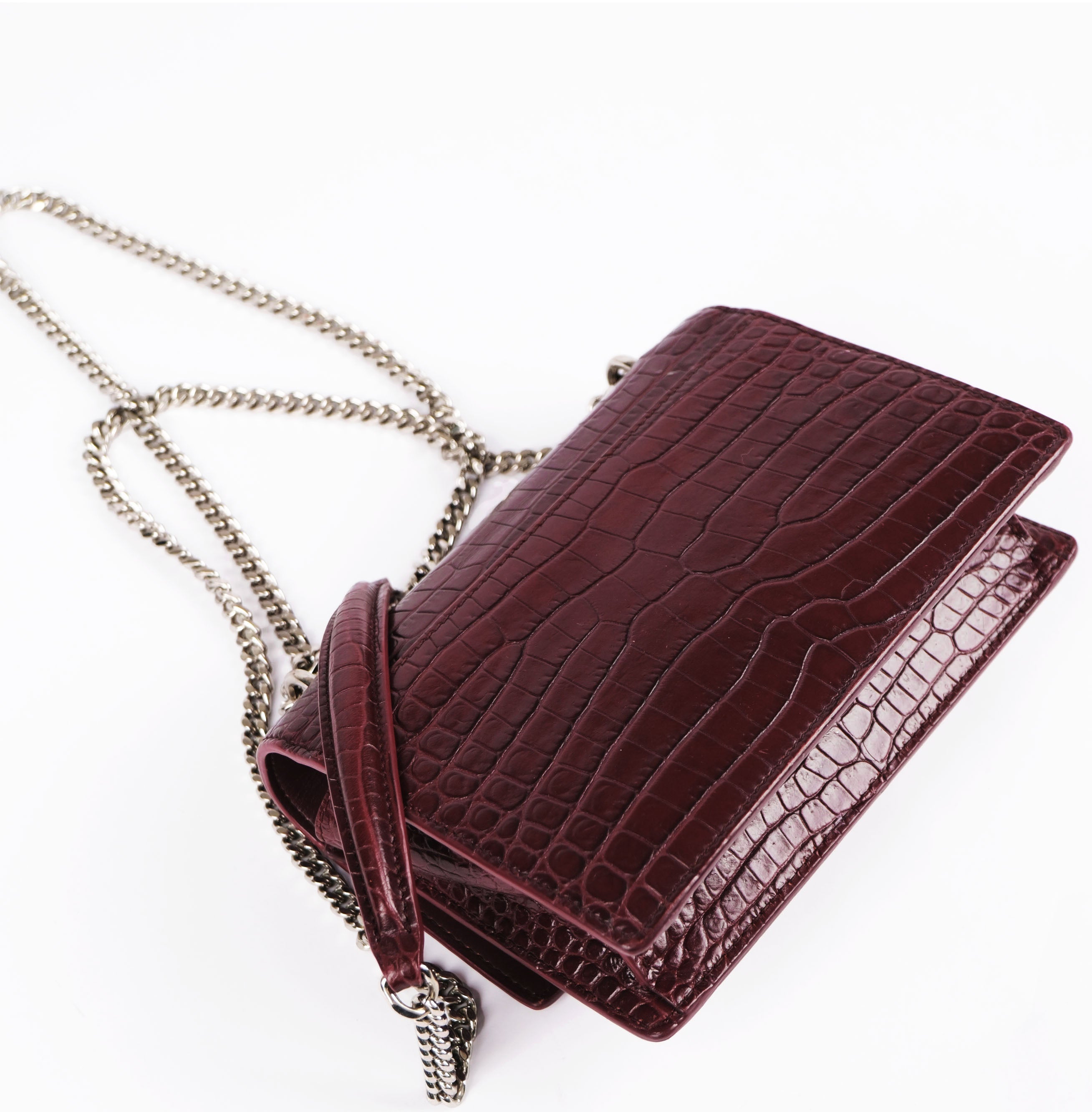 Saint Laurent Sunset Medium Shoulder Bag in Crocodile-Embossed Leather