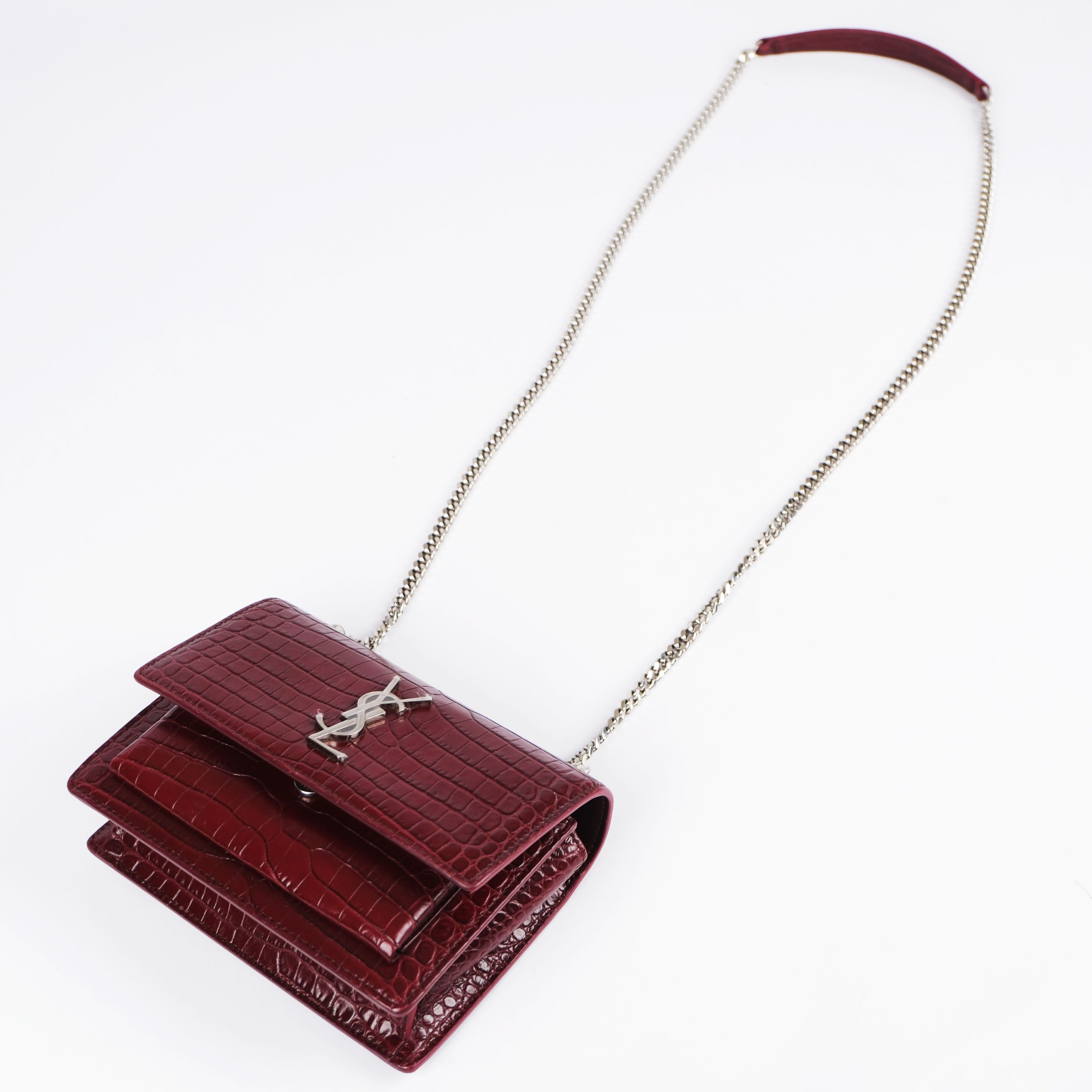 Saint Laurent Sunset Medium Shoulder Bag in Crocodile-Embossed Leather