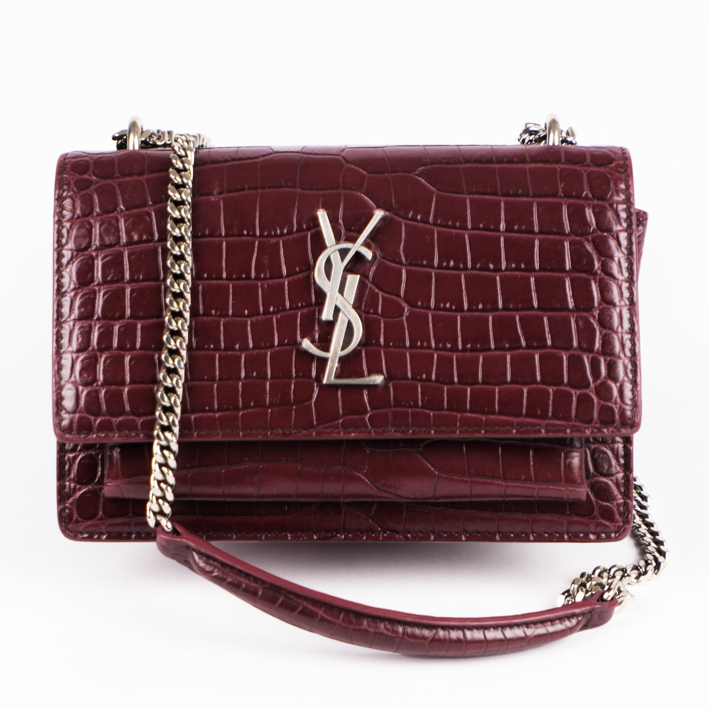 Saint Laurent Sunset Medium Shoulder Bag in Crocodile-Embossed Leather