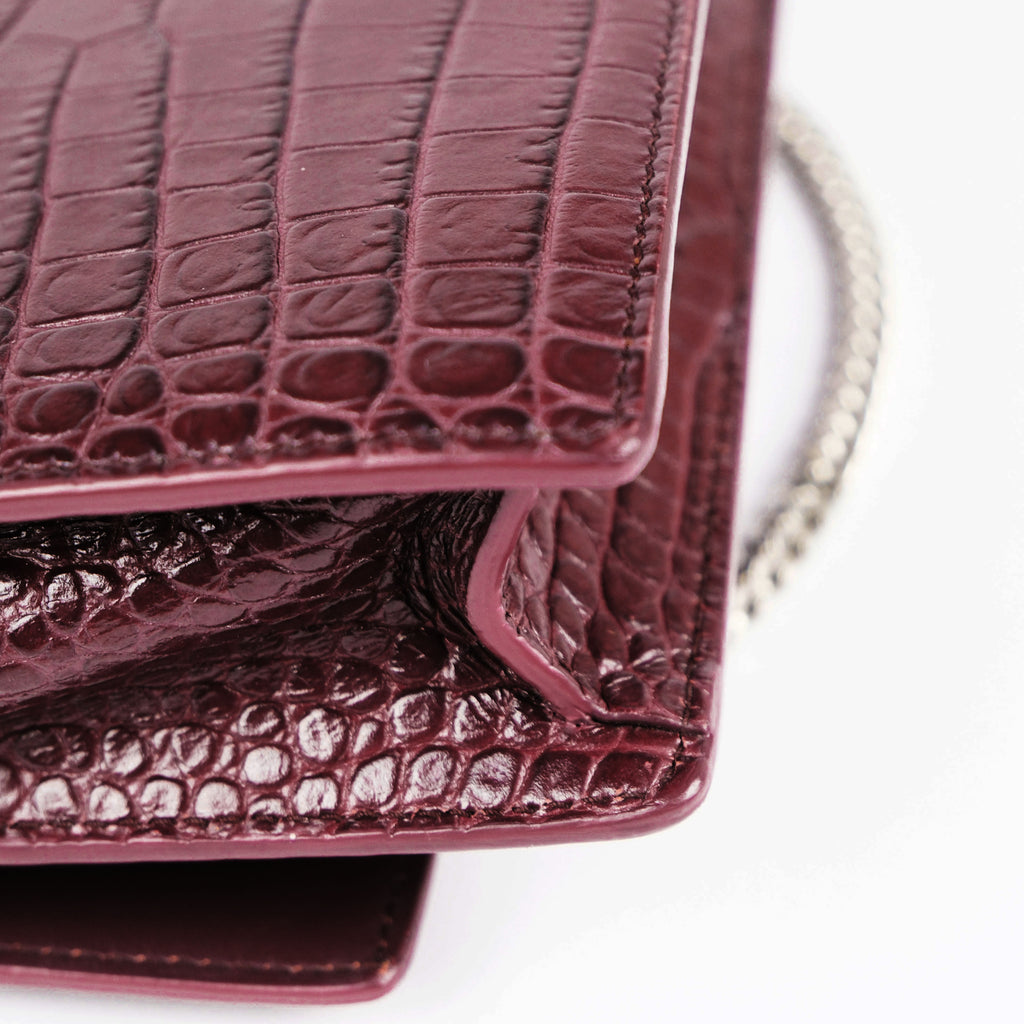 Saint Laurent Sunset Medium Shoulder Bag in Crocodile-Embossed Leather