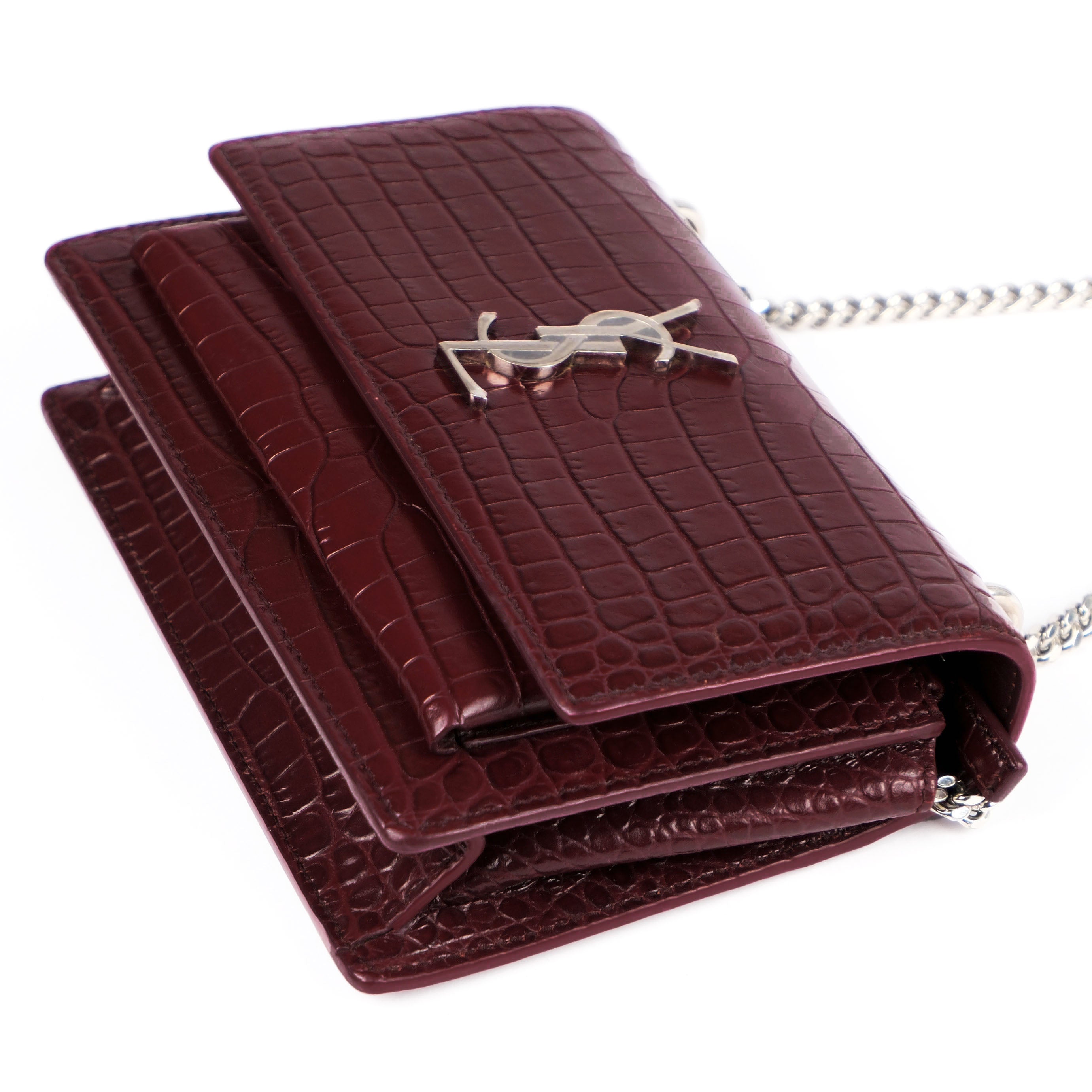 Saint Laurent Sunset Medium Shoulder Bag in Crocodile-Embossed Leather