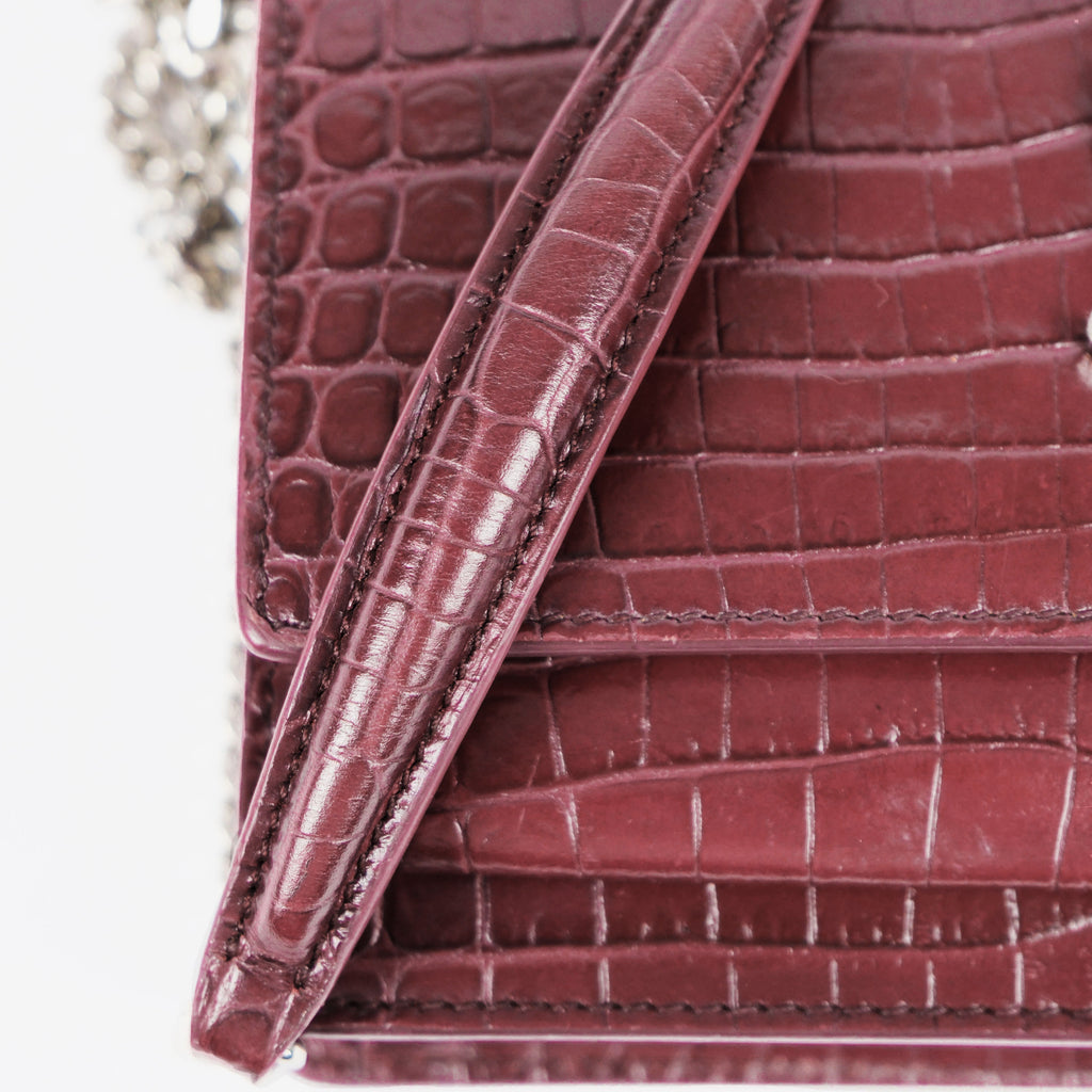 Saint Laurent Sunset Medium Shoulder Bag in Crocodile-Embossed Leather