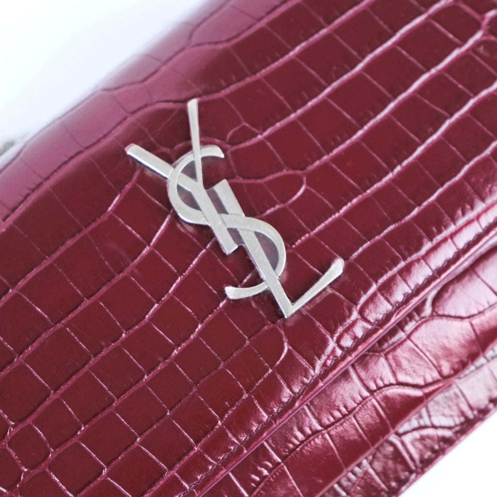 Saint Laurent Sunset Medium Shoulder Bag in Crocodile-Embossed Leather
